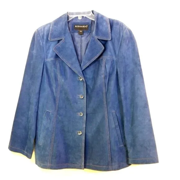 Bernardo dusty blue suede leather coat jacket L