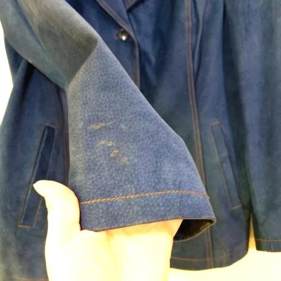 Bernardo dusty blue suede leather coat jacket L