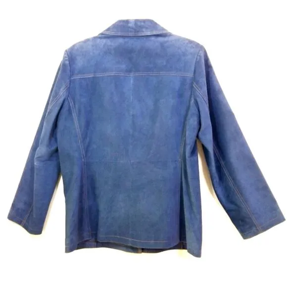 Bernardo dusty blue suede leather coat jacket L