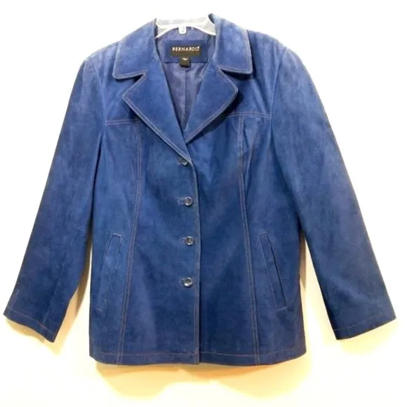 Bernardo dusty blue suede leather coat jacket L