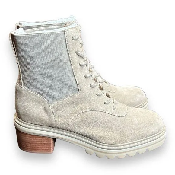 BERNARDO Salerno Lace-Up‎ Rubber Sole Boot US 6.5M White Suede