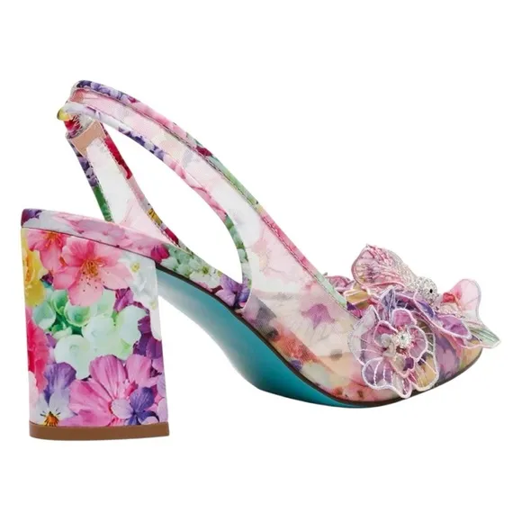 Betsey Johnson Women's PETRA Floral Slingback Heels - Pink Size 9.5