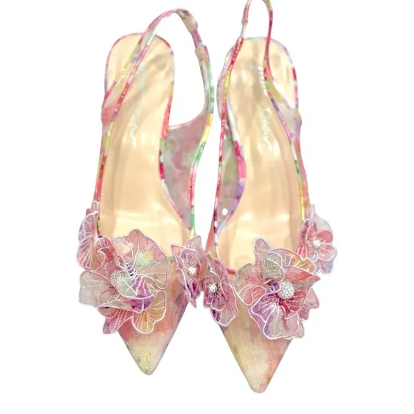 Betsey Johnson Women's PETRA Floral Slingback Heels - Pink Size 9.5