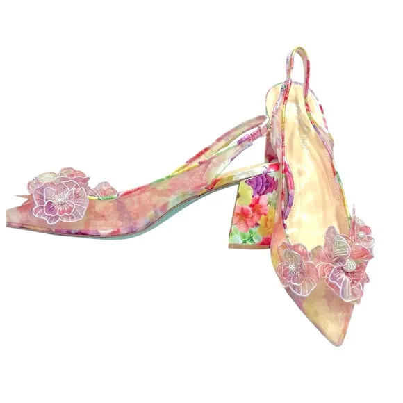 Betsey Johnson Women's PETRA Floral Slingback Heels - Pink Size 9.5