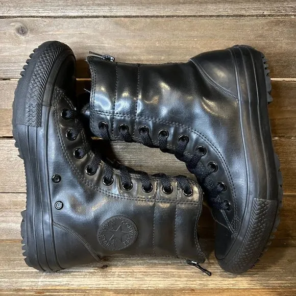 Big Kids‎ Converse CTAS Hi-Rise Black Rubber Waterproof Ankle Boots Size 5 Y GUC