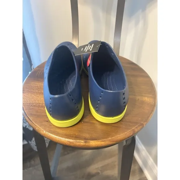 Biion Golf Shoes Men's 9 Navy Blue Yellow Neon Spikeless Wingtip Brogue Slip On