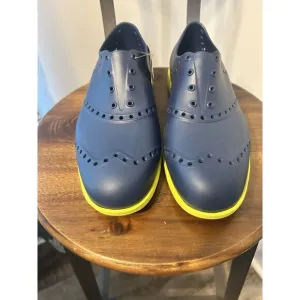 Biion Golf Shoes Men's 9 Navy Blue Yellow Neon Spikeless Wingtip Brogue Slip On