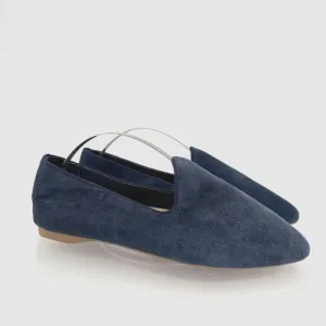 Birdies Womens Slip On Shoes Heron Flats Navy Blue Suede Leather Size 7