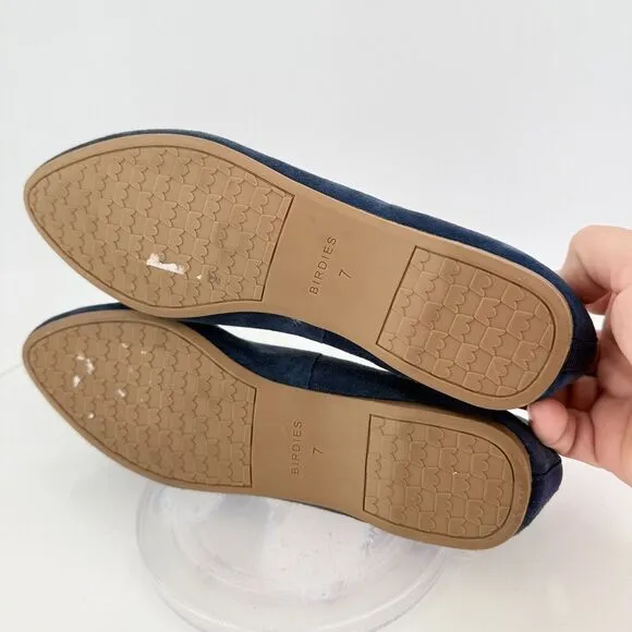 Birdies Womens Slip On Shoes Heron Flats Navy Blue Suede Leather Size 7