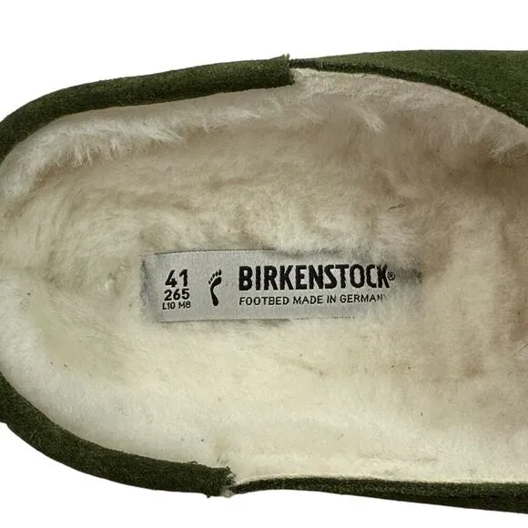 Birkenstock Buckley 41 EU Suede Green Shearling Lined Clogs Shoes Women Sz 10 US