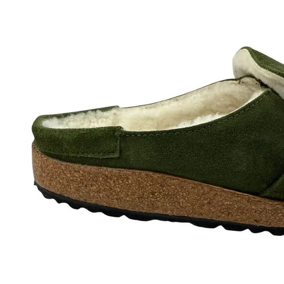 Birkenstock Buckley 41 EU Suede Green Shearling Lined Clogs Shoes Women Sz 10 US