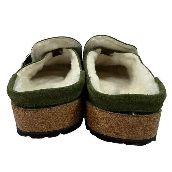 Birkenstock Buckley 41 EU Suede Green Shearling Lined Clogs Shoes Women Sz 10 US