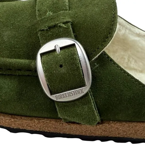 Birkenstock Buckley 41 EU Suede Green Shearling Lined Clogs Shoes Women Sz 10 US