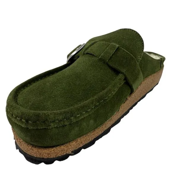 Birkenstock Buckley 41 EU Suede Green Shearling Lined Clogs Shoes Women Sz 10 US