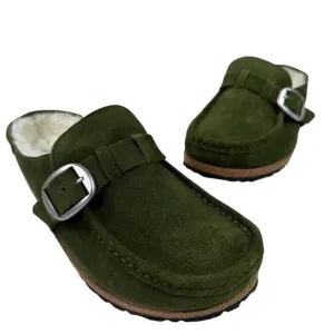 Birkenstock Buckley 41 EU Suede Green Shearling Lined Clogs Shoes Women Sz 10 US