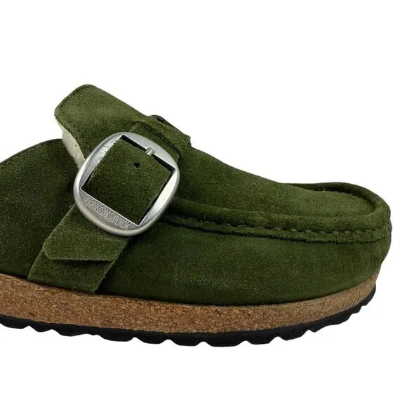 Birkenstock Buckley 41 EU Suede Green Shearling Lined Clogs Shoes Women Sz 10 US