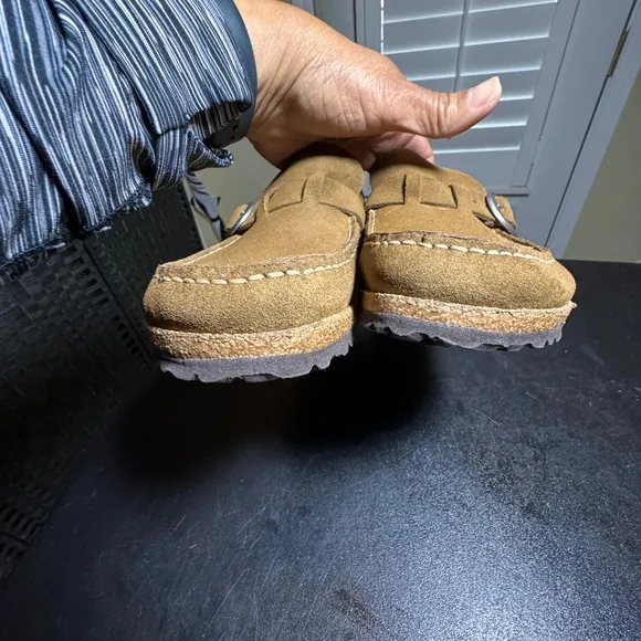 Birkenstock EUR 40 tea brown suede clog shoes with cork footbed