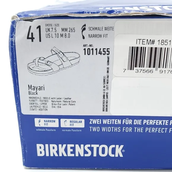 Birkenstock Mayari Black Shiny Patent Cork Reg Footbed Sandal Size 10 Narrow Fit