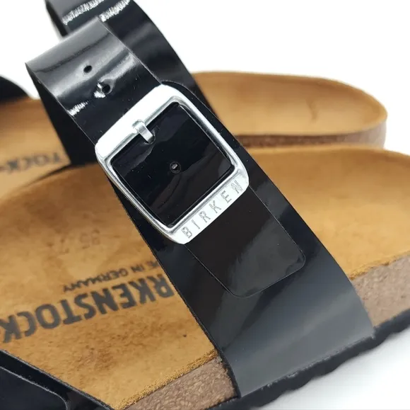 Birkenstock Mayari Black Shiny Patent Cork Reg Footbed Sandal Size 10 Narrow Fit