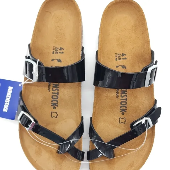 Birkenstock Mayari Black Shiny Patent Cork Reg Footbed Sandal Size 10 Narrow Fit