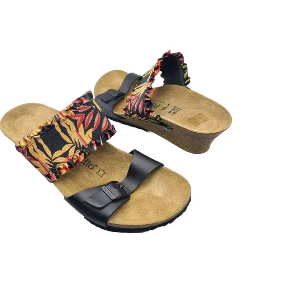 Birkenstock Papillio Women Wedge Sandals Slide Straps Floral Ruffle Sz 10/ 41