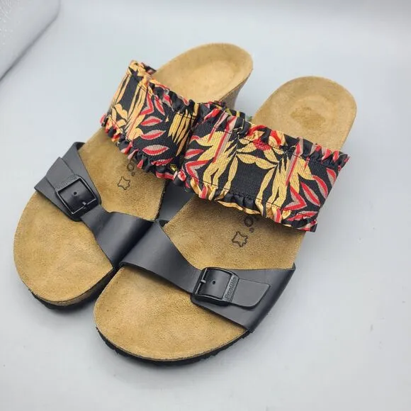 Birkenstock Papillio Women Wedge Sandals Slide Straps Floral Ruffle Sz 10/ 41
