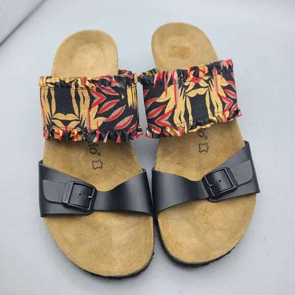 Birkenstock Papillio Women Wedge Sandals Slide Straps Floral Ruffle Sz 10/ 41