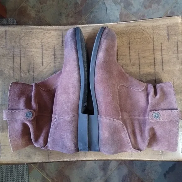 Birkenstock Sarina espresso brown suede leather slouch ankle boots