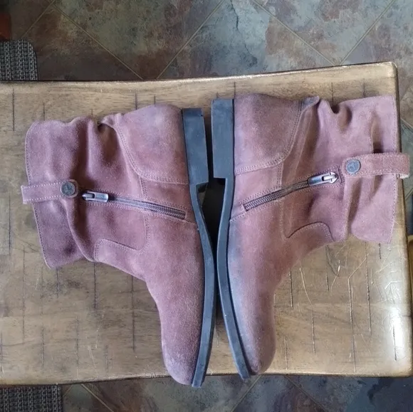 Birkenstock Sarina espresso brown suede leather slouch ankle boots