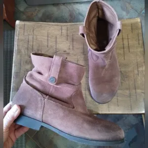 Birkenstock Sarina espresso brown suede leather slouch ankle boots