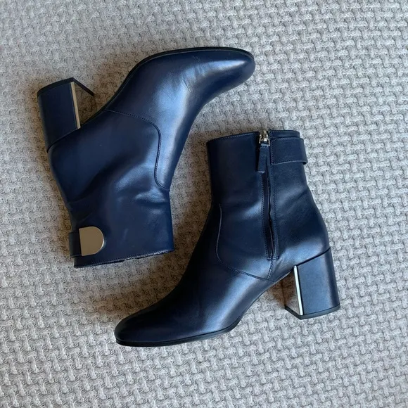 Blue Leather Ankle Boots