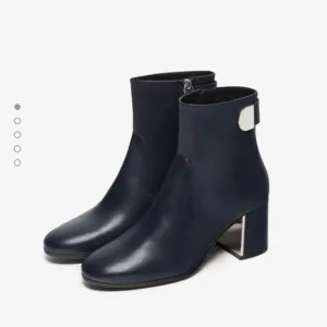 Blue Leather Ankle Boots