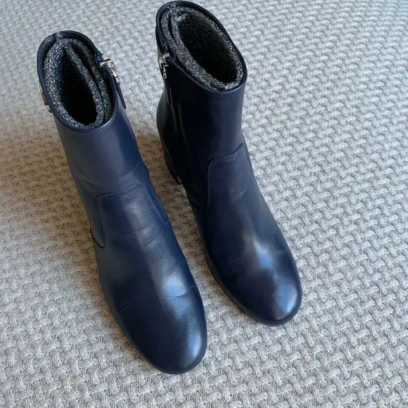 Blue Leather Ankle Boots