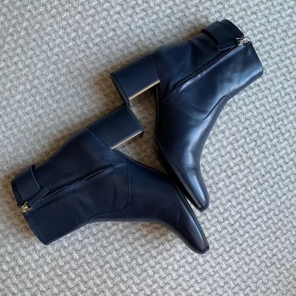 Blue Leather Ankle Boots
