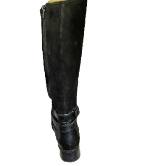 BOC Black Leather Suede Tall Riding Boots Moto Buckles Womens 9/40.5