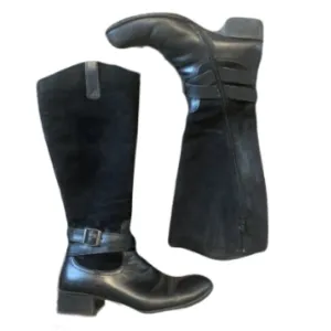 BOC Black Leather Suede Tall Riding Boots Moto Buckles Womens 9/40.5