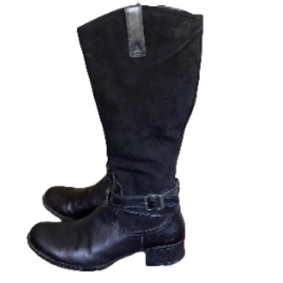 BOC Black Leather Suede Tall Riding Boots Moto Buckles Womens 9/40.5