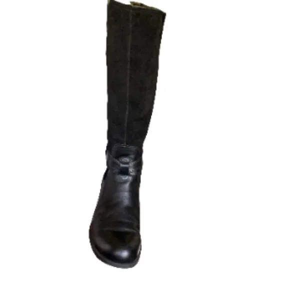 BOC Black Leather Suede Tall Riding Boots Moto Buckles Womens 9/40.5