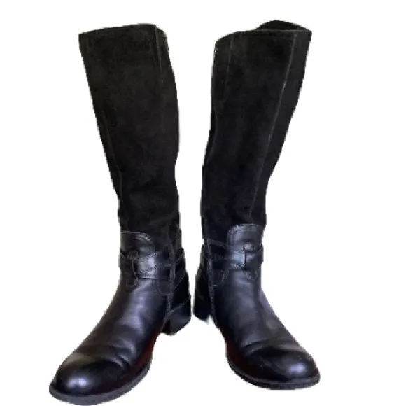 BOC Black Leather Suede Tall Riding Boots Moto Buckles Womens 9/40.5