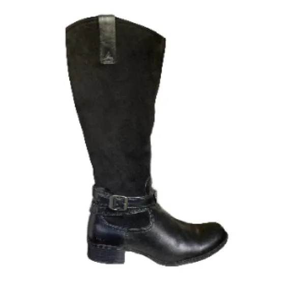BOC Black Leather Suede Tall Riding Boots Moto Buckles Womens 9/40.5