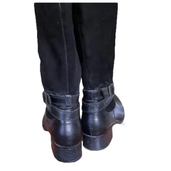 BOC Black Leather Suede Tall Riding Boots Moto Buckles Womens 9/40.5