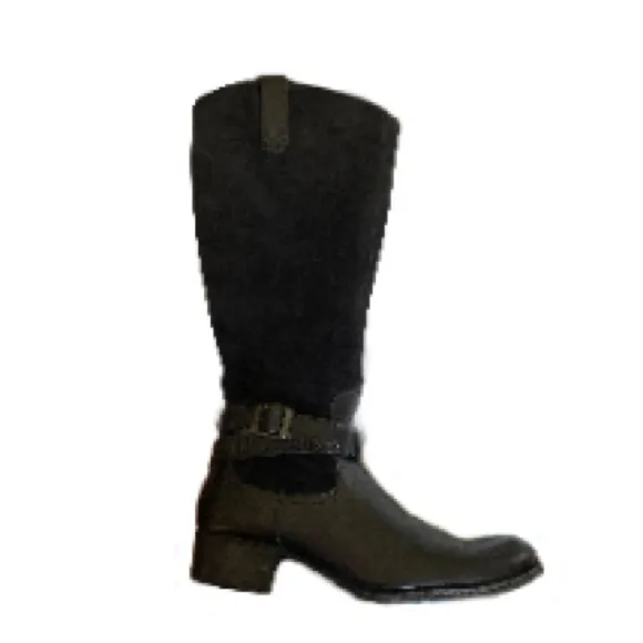 BOC Black Leather Suede Tall Riding Boots Moto Buckles Womens 9/40.5