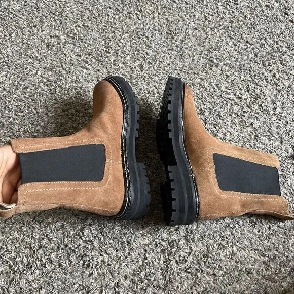 BODEN CHUNKY CHELSEA BOOTS Size 38 US 7 Brown Suede Leather Lug Sole NEW
