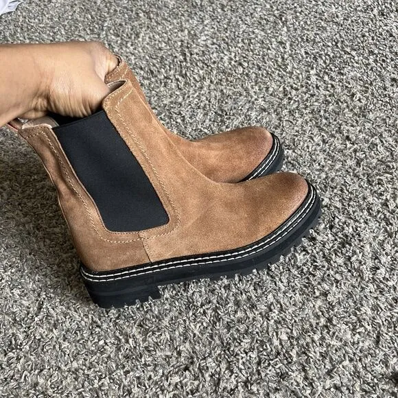 BODEN CHUNKY CHELSEA BOOTS Size 38 US 7 Brown Suede Leather Lug Sole NEW