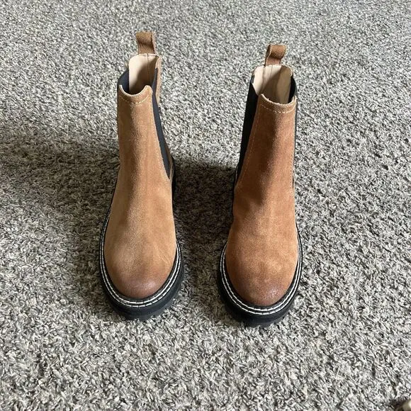 BODEN CHUNKY CHELSEA BOOTS Size 38 US 7 Brown Suede Leather Lug Sole NEW