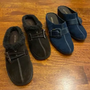 BOGO 2 Pairs of Aerosoles Suede Clogs (1 Brown, 1 Blue) Size 7.5M