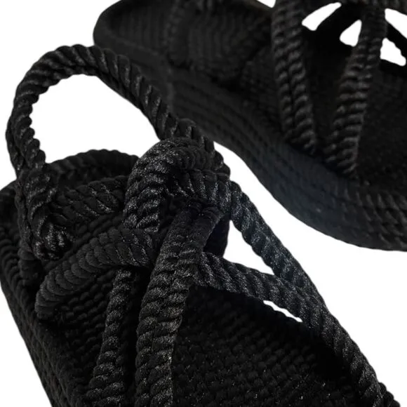 BOHONOMAD NIB Bodrum Platform Rope Sandal in Black Size 40