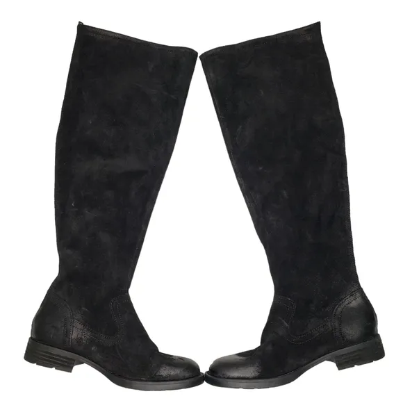 Born | Borman Black Distressed Genuine Leather Over The Knee Boots Women's 6
