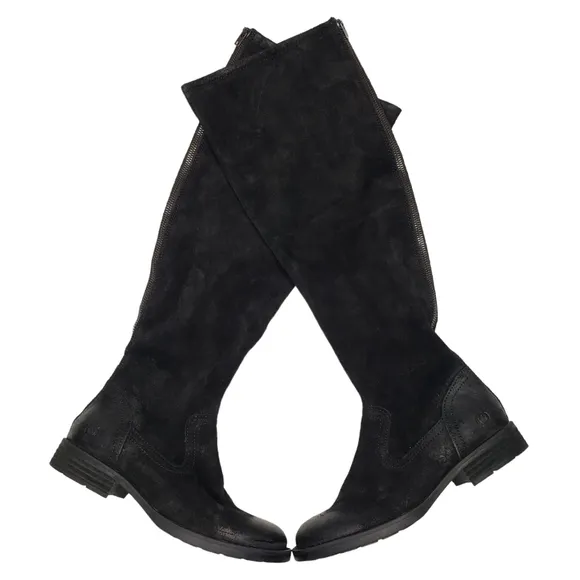 Born | Borman Black Distressed Genuine Leather Over The Knee Boots Women's 6