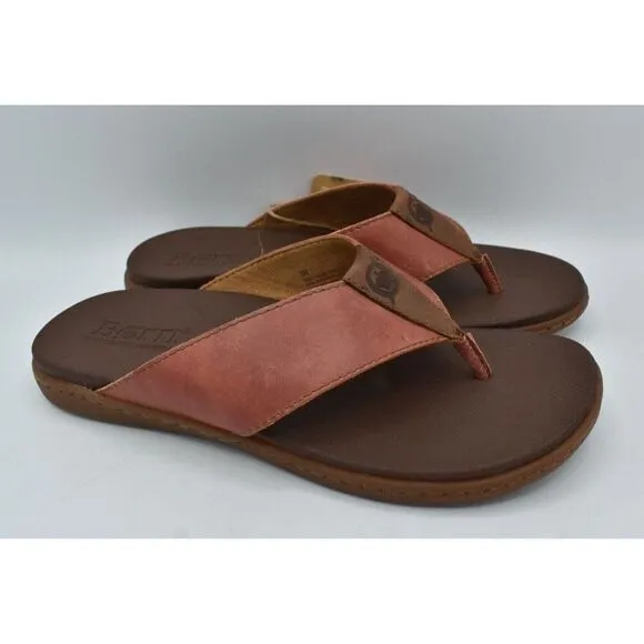 Born Mens Size 14 Gavin Red Orange Full Grain Leather Thong Flip Flops Shoes